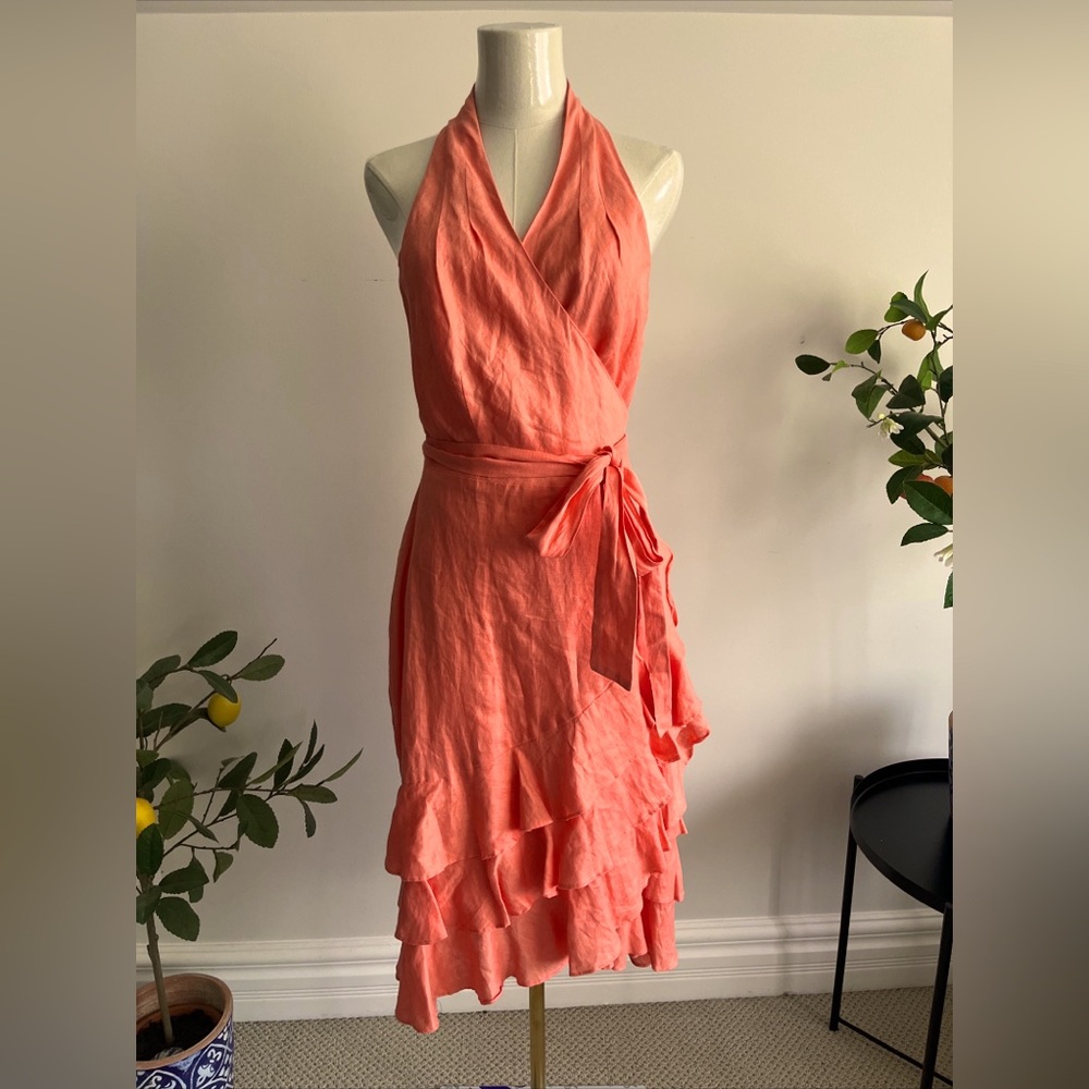 Ralph Lauren Coral Wrap Midi Dress
